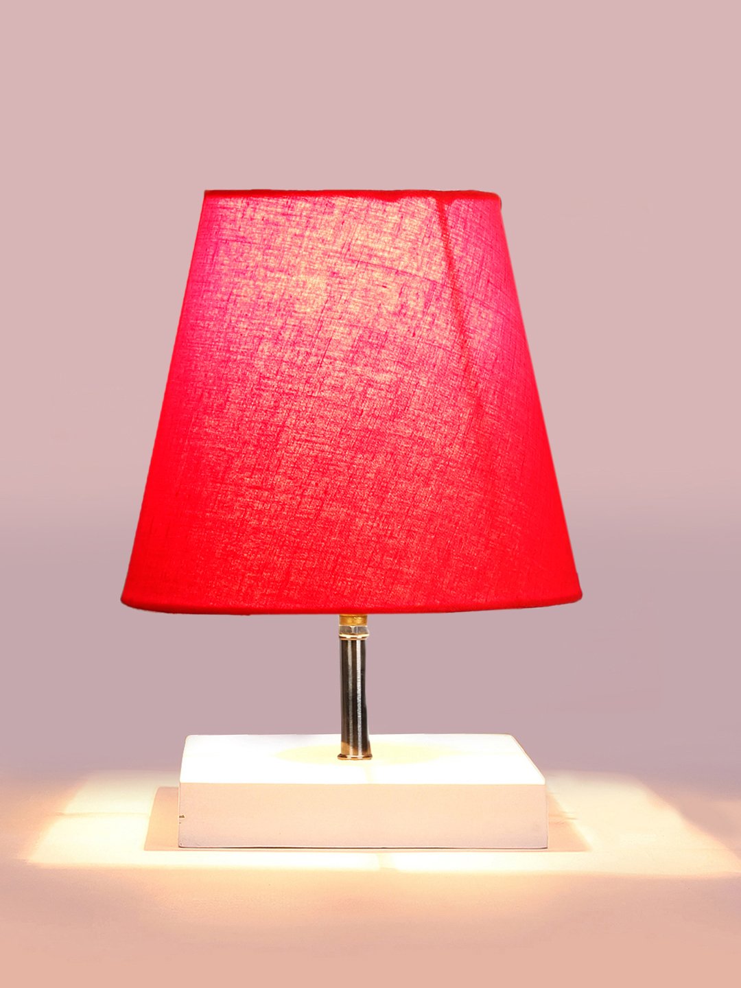 Ambika Home Red Cotton Shade Wooden Table Lamp | Modern Bedside Lamp for Bedroom, Living Room, Hotel, Café & Home Décor - Image 7