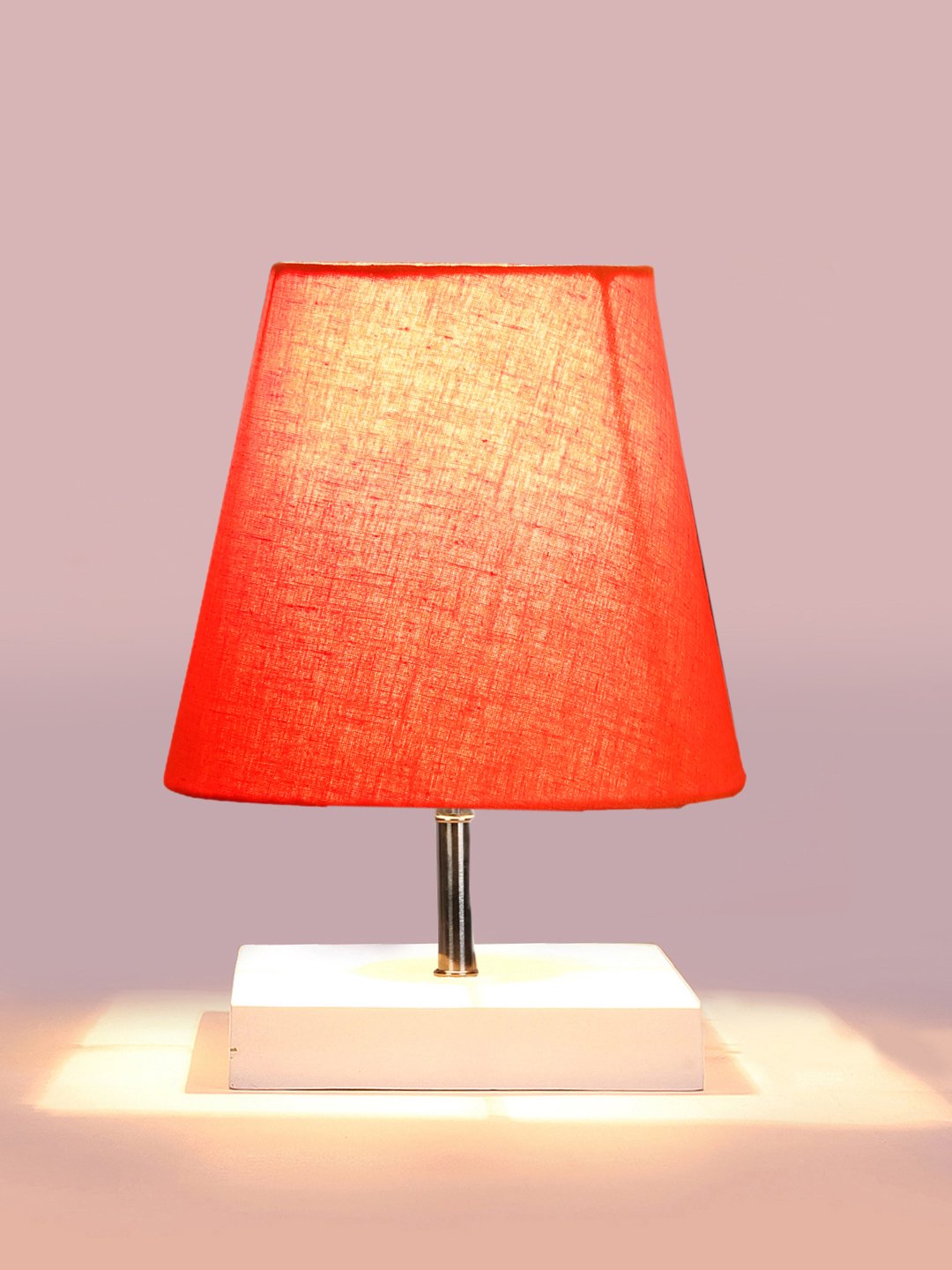 Ambika Home Orange Cotton Shade Wooden Table Lamp | Modern Bedside Lamp for Bedroom, Living Room, Hotel, Café & Home Décor - Image 6