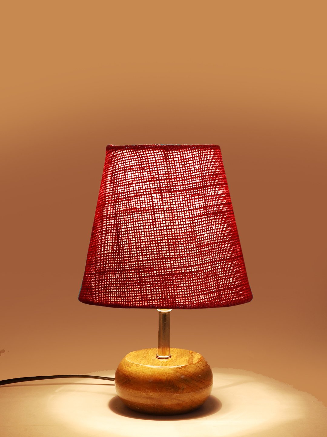 Ambika Home Maroon Jute Shade Wooden Table Lamp | Modern Bedside Lamp for Bedroom, Living Room, Hotel, Café & Home Décor - Image 4