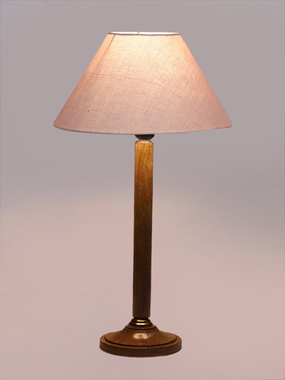 Ambika Home Classic Natural Wood Table Lamp with Grey Cotton Shade | Decorative Bedside Lamp for Bedroom, Living Room, Hotel & Office | E27 Holder | BH78 - Image 7