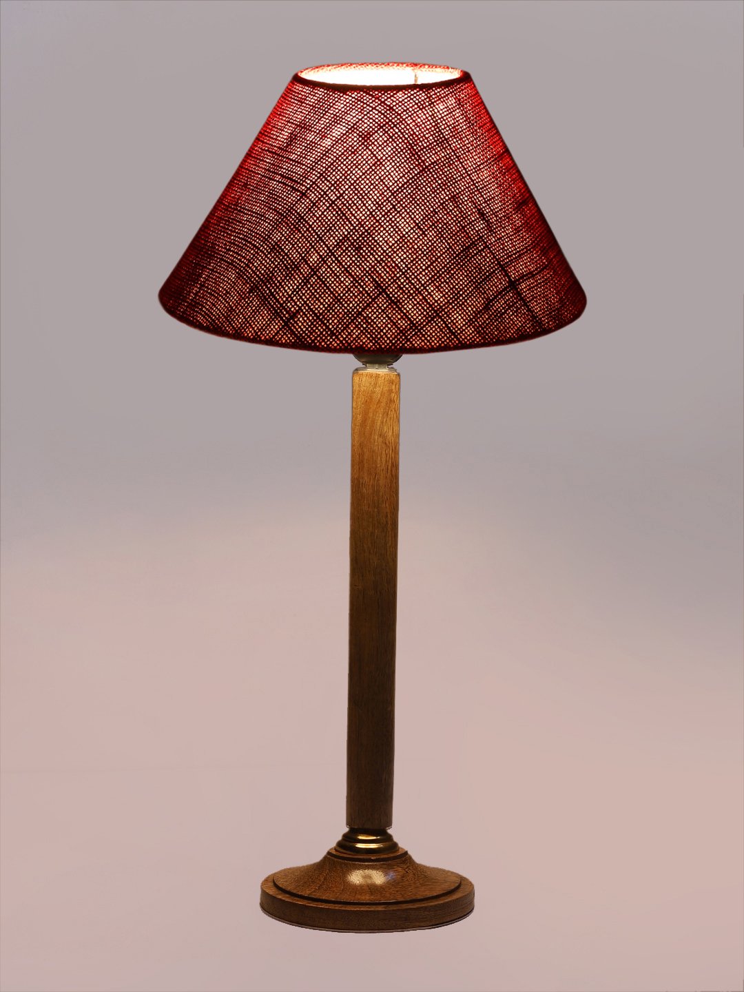Ambika Home Modern Natural Wood Table Lamp with Maroon Jute Shade | Decorative Bedside Lamp for Bedroom, Living Room, Hotel & Office | E27 Holder | BH82 - Image 7