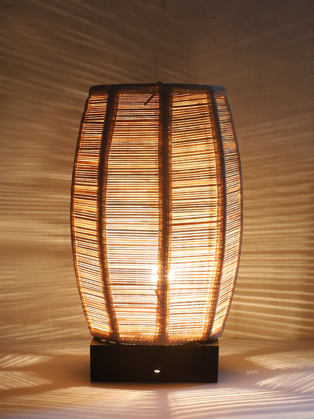 Ambika Home Premium Handmade Beige Bamboo Dholak Table Lamp with Square & Black Wooden Base | Boho Bedside Lamp for Bedroom, Living Room, Hotel, Café & Office | E27 Holder - Image 7