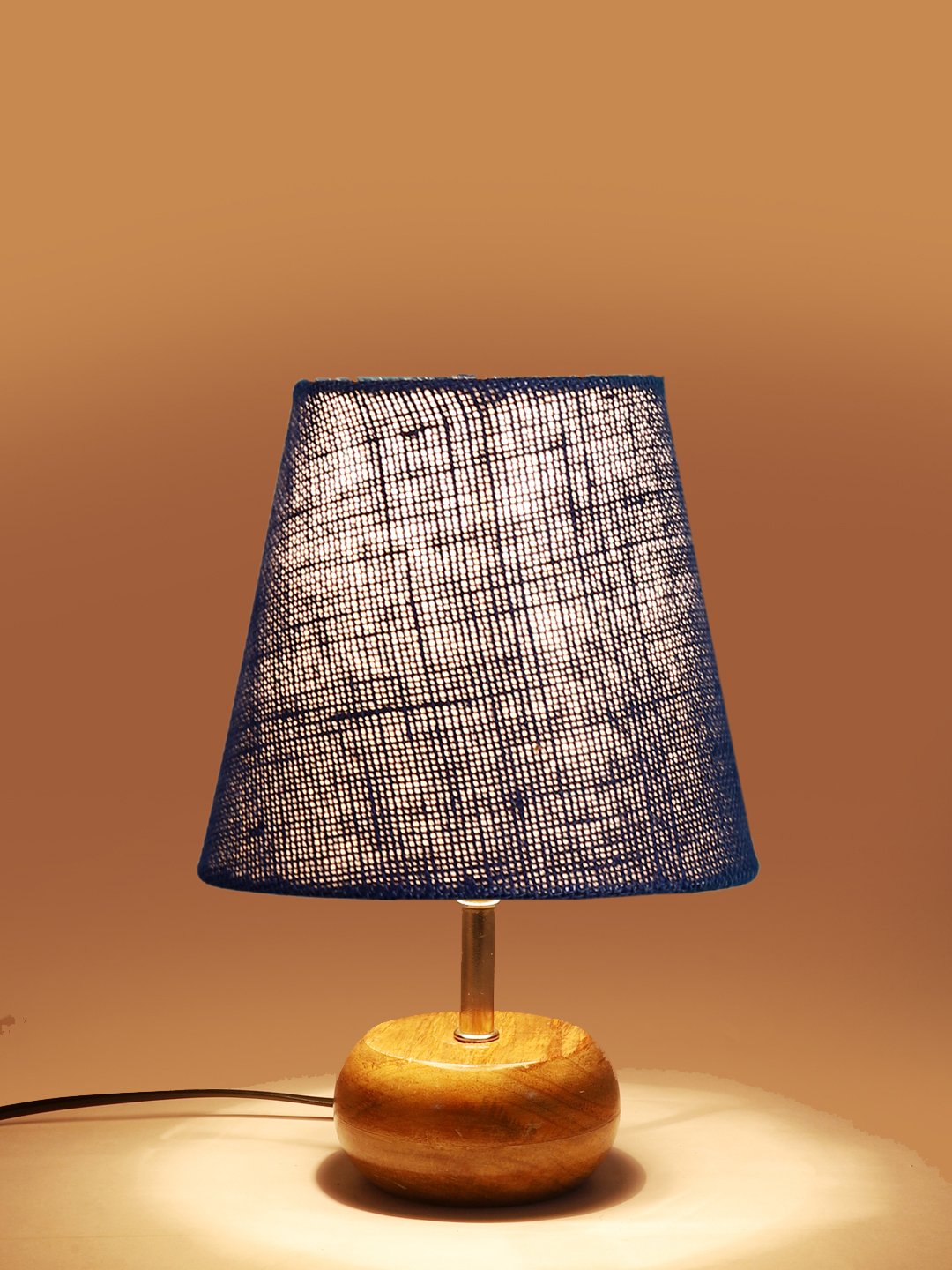 Ambika Home Blue Jute Shade Wooden Table Lamp | Modern Bedside Lamp for Bedroom, Living Room, Hotel, Café & Home Décor