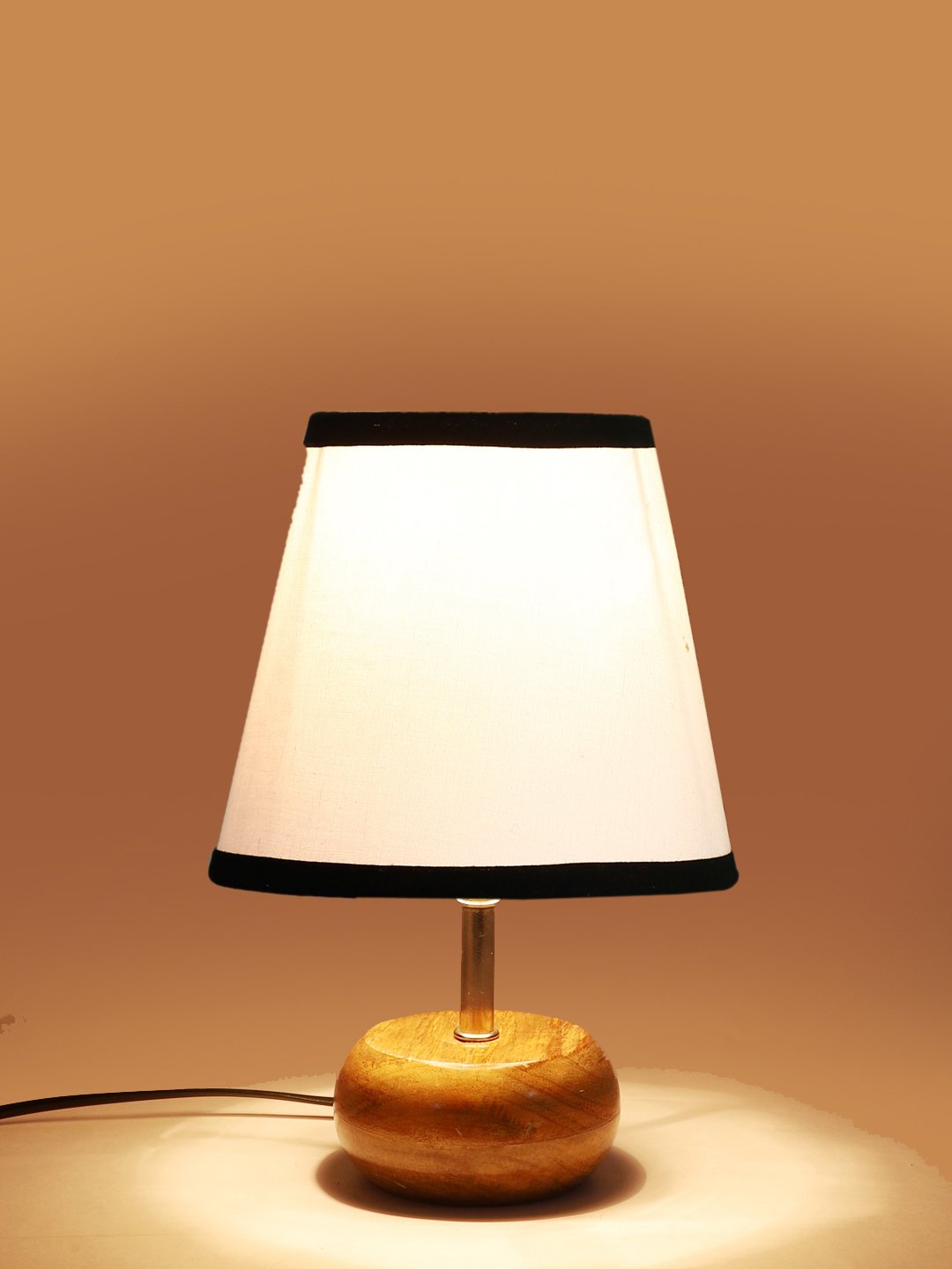 Ambika Home White Cotton Shade Wooden Table Lamp | Modern Bedside Lamp for Bedroom, Living Room, Hotel, Café & Home Décor