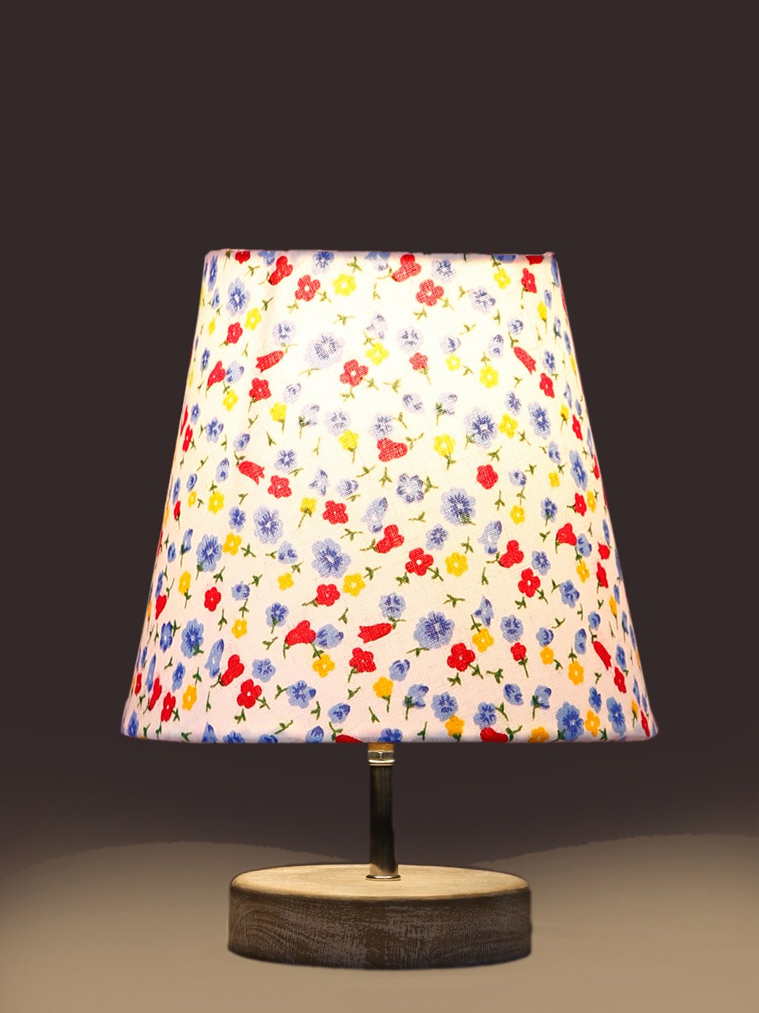 Ambika Home Multicolor Cotton Shade Wooden Table Lamp | Modern Bedside Lamp for Bedroom, Living Room, Hotel, Café & Home Décor
