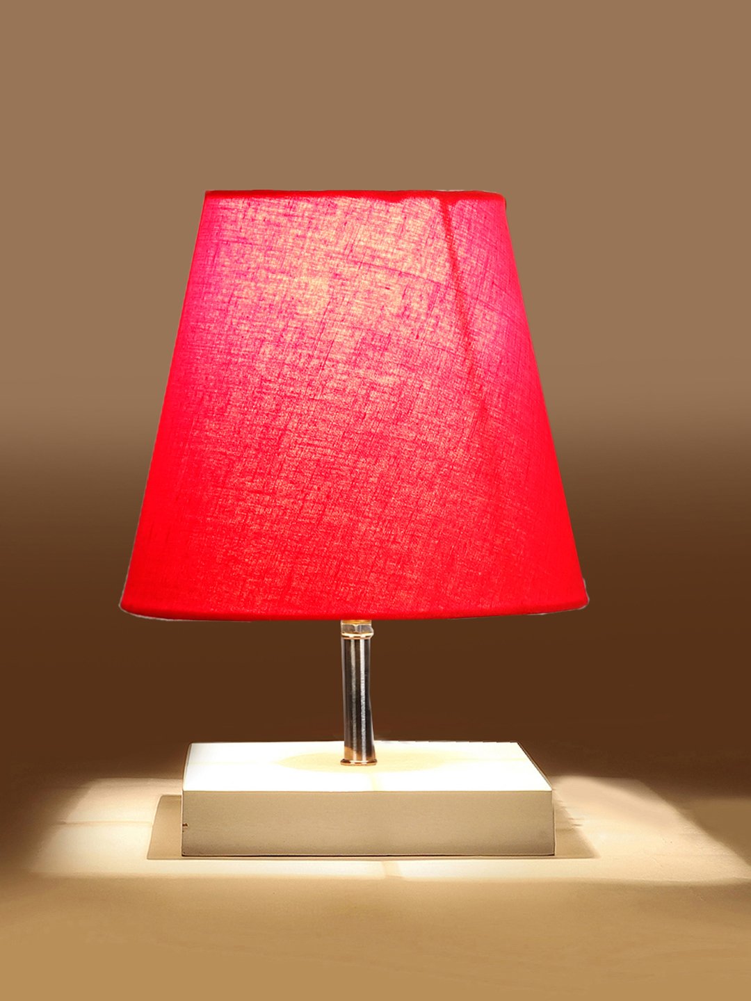 Ambika Home Red Cotton Shade Wooden Table Lamp | Modern Bedside Lamp for Bedroom, Living Room, Hotel, Café & Home Décor - Image 8