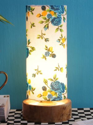 Ambika Home Wood Wood Table Lamps with Multicolor cotton Shade | Round Shade & Round Base | Bedside Lamp for Bedroom, Living Room, Study, Office, Hotel, CafÃ© & Restaurant | Modern Home Decor | E27 Holder