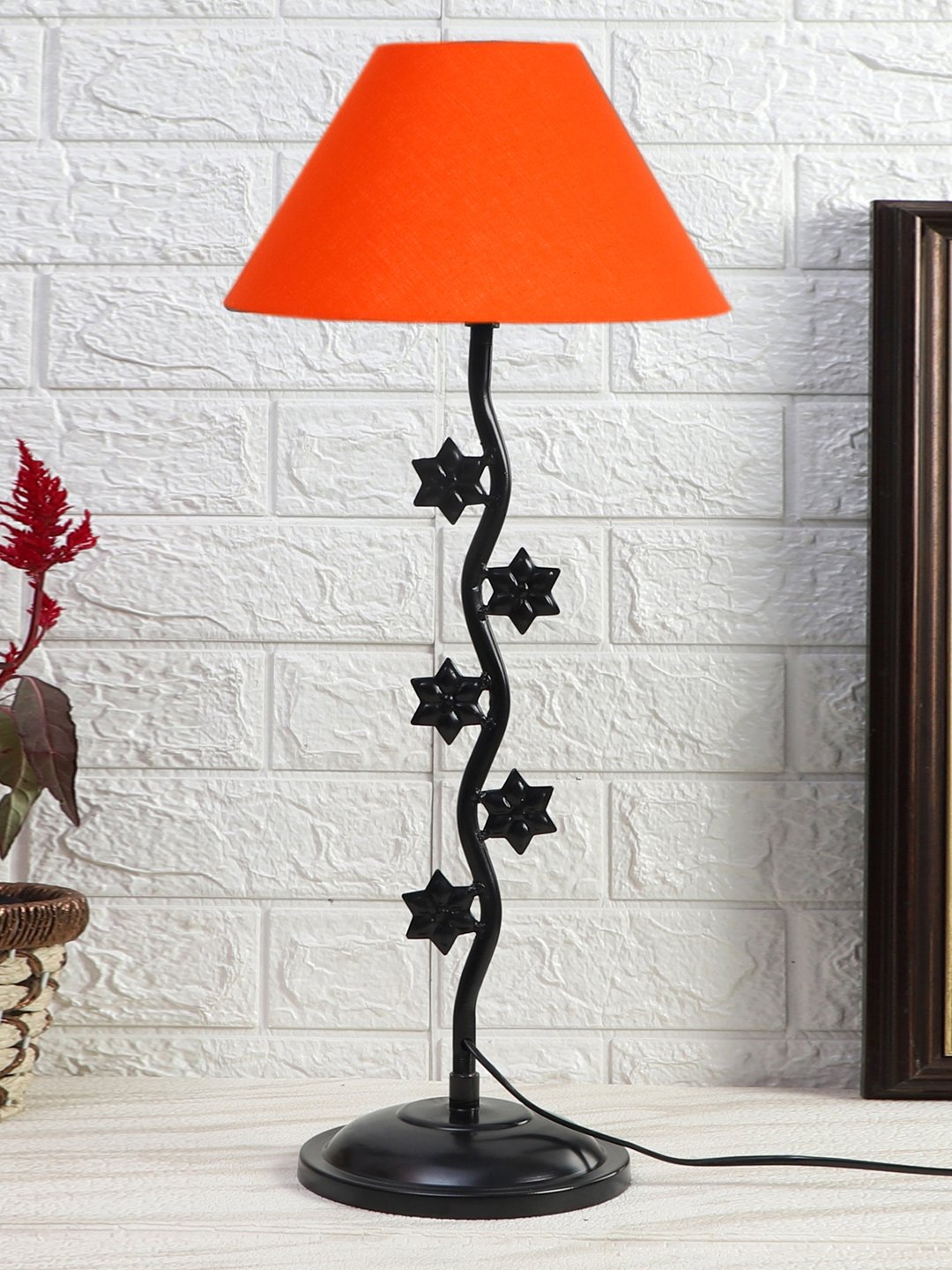 Ambika Home Scandinavian Orange Iron Table Lamp with Designer Shade for Living Room | Premium Home Decor Bedside Lamp