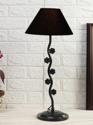 Ambika Home Contemporary Black Iron Table Lamp with Designer Shade for Bedroom | Premium Home Decor Bedside Lamp