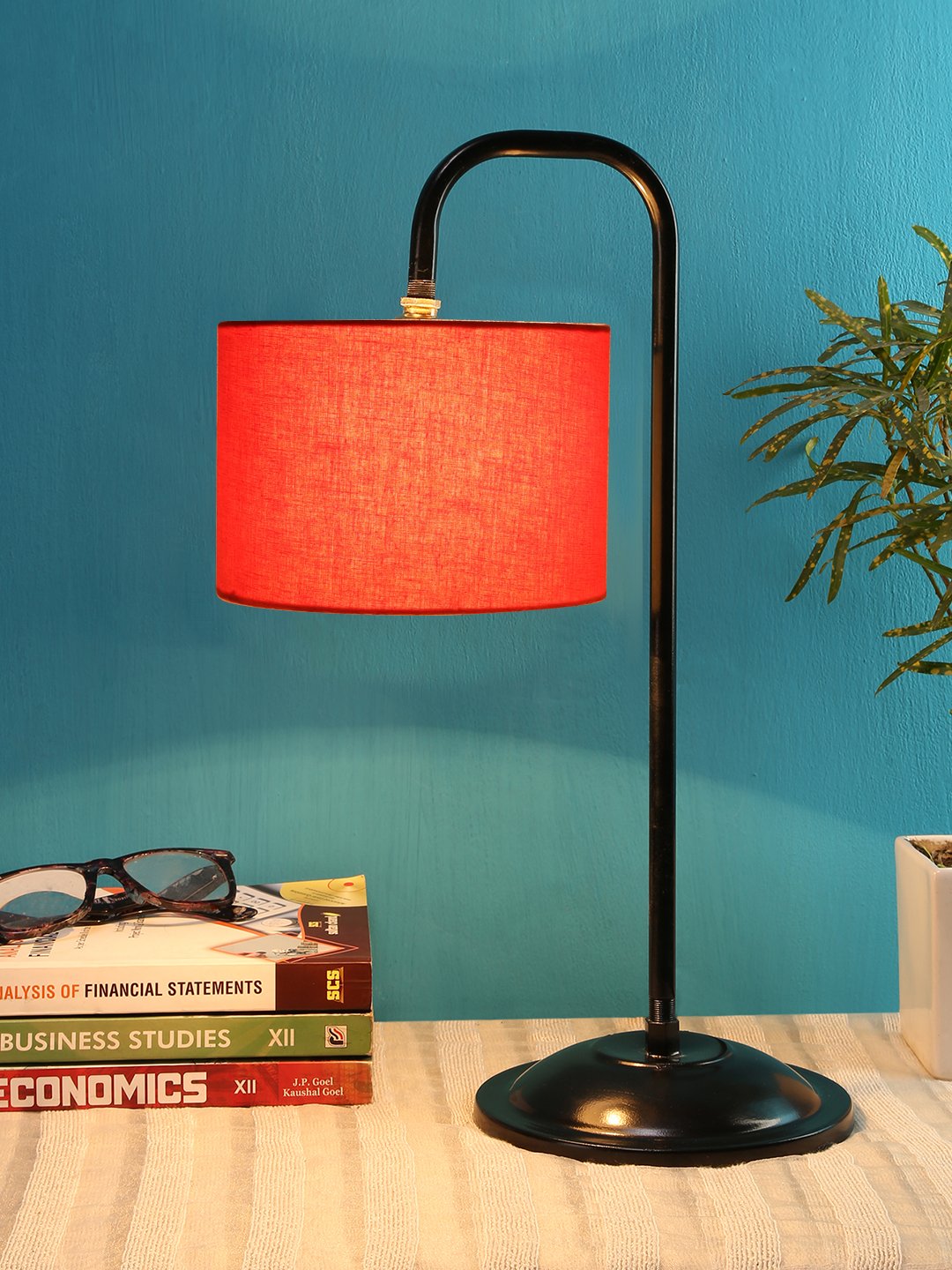 Ambika Home Scandinavian Orange Iron Table Lamp with Designer Shade for Living Room | Premium Home Decor Bedside Lamp