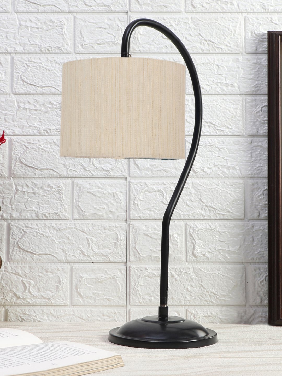 Ambika Home Industrial off-white Iron Table Lamp with Designer Shade for Living Room | Premium Home Decor Bedside Lamp