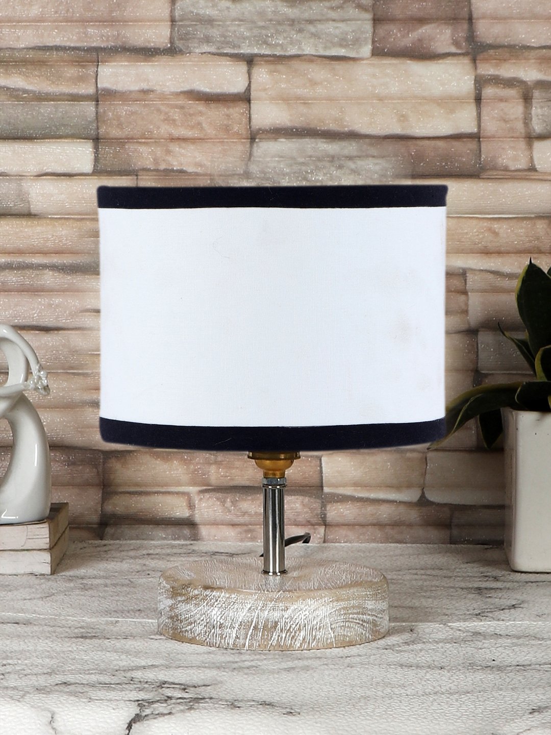 Ambika Home Multi Wood White Brushed Decorative Table Lamp | Premium Handmade Home Decor | Bedroom Living Room Bedside Hotel Café | WK26
