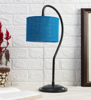 Ambika Home Modern Blue Iron Table Lamp with Designer Shade for Study | Premium Home Decor Bedside Lamp