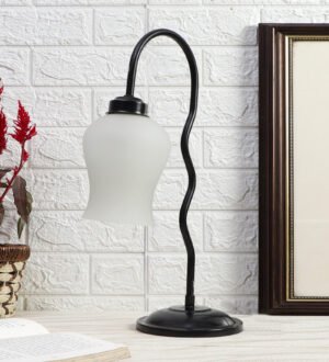 Ambika Home Contemporary White Iron Table Lamp with Designer Shade for Cafe | Premium Home Decor Bedside Lamp