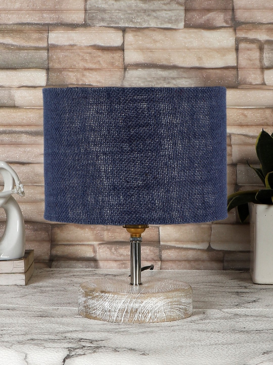 Ambika Home Blue Wood White Brushed Decorative Table Lamp | Premium Handmade Home Decor | Bedroom Living Room Bedside Hotel Café | WK31