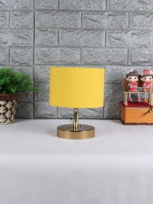 Ambika Home Yellow cotton Table Lamp with Gold Metal Base | Designer Bedside Lamp for Living Room, Bedroom, Hotel, Café & Restaurant