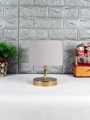 Ambika Home Grey cotton Table Lamp with Gold Metal Base | Designer Bedside Lamp for Living Room, Bedroom, Hotel, Café & Restaurant
