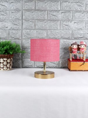 Ambika Home Pink Jute Table Lamp with Gold Metal Base | Designer Bedside Lamp for Living Room, Bedroom, Hotel, Café & Restaurant