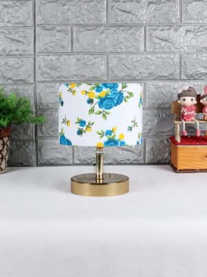 Ambika Home Multicolor cotton Table Lamp with Gold Metal Base | Designer Bedside Lamp for Living Room, Bedroom, Hotel, Café & Restaurant
