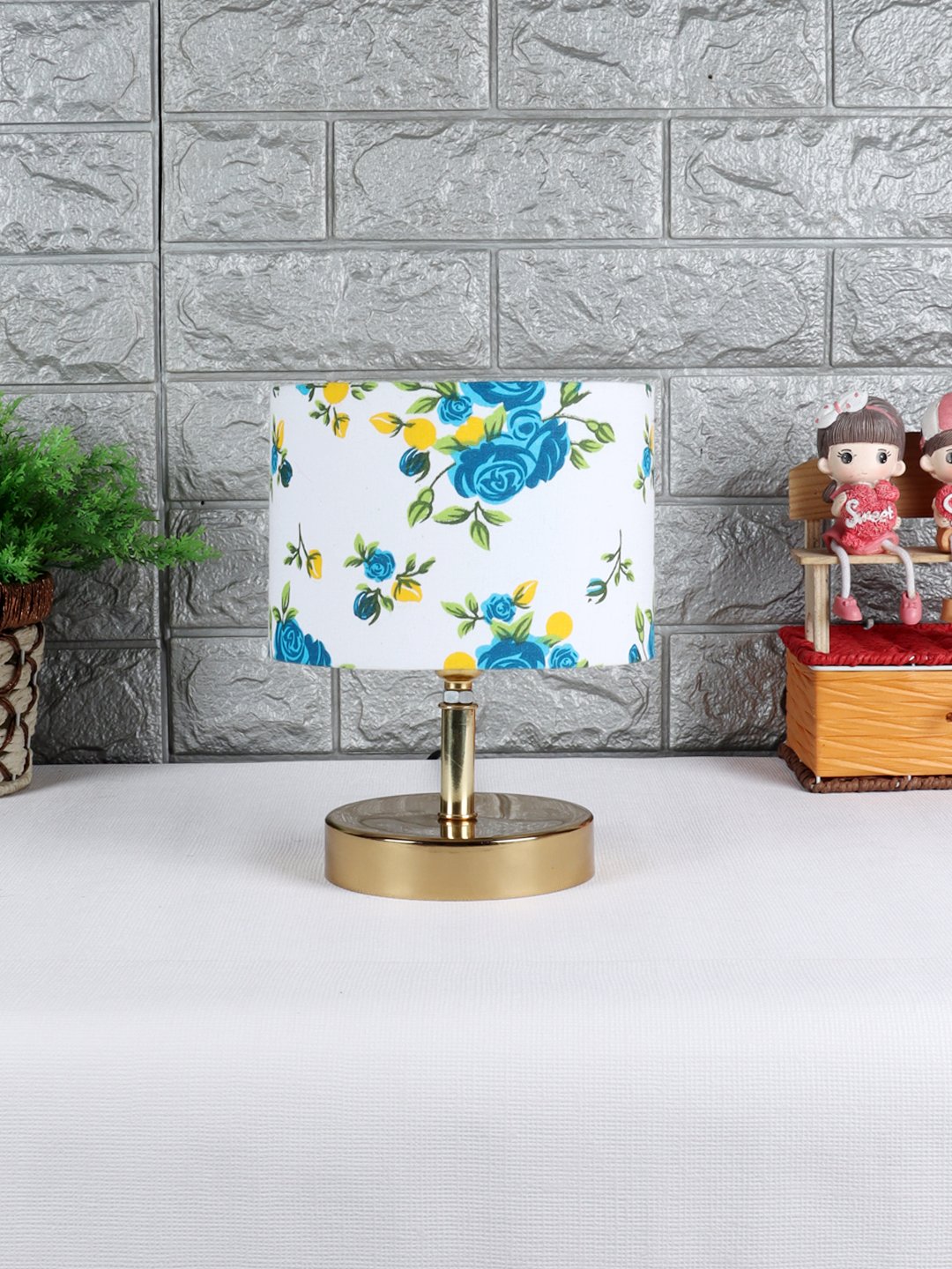 Ambika Home Multicolor cotton Table Lamp with Gold Metal Base | Designer Bedside Lamp for Living Room, Bedroom, Hotel, Café & Restaurant