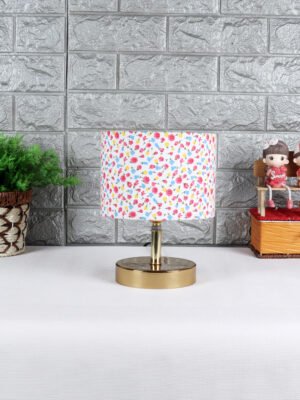 Ambika Home Multicolor cotton Table Lamp with Gold Metal Base | Designer Bedside Lamp for Living Room, Bedroom, Hotel, Café & Restaurant