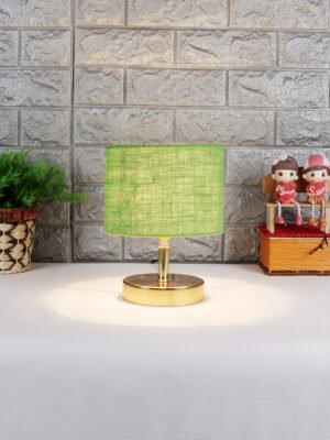 Ambika Home Green Jute Table Lamp with Gold Metal Base | Designer Bedside Lamp for Living Room, Bedroom, Hotel, Café & Restaurant