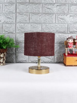 Ambika Home Brown Jute Table Lamp with Gold Metal Base | Designer Bedside Lamp for Living Room, Bedroom, Hotel, Café & Restaurant