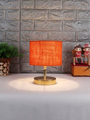 Ambika Home Orange Jute Table Lamp with Gold Metal Base | Designer Bedside Lamp for Living Room, Bedroom, Hotel, Café & Restaurant