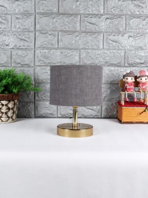 Ambika Home Grey Jute Table Lamp with Gold Metal Base | Designer Bedside Lamp for Living Room, Bedroom, Hotel, Café & Restaurant