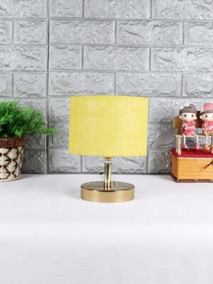 Ambika Home Yellow Jute Table Lamp with Gold Metal Base | Designer Bedside Lamp for Living Room, Bedroom, Hotel, Café & Restaurant