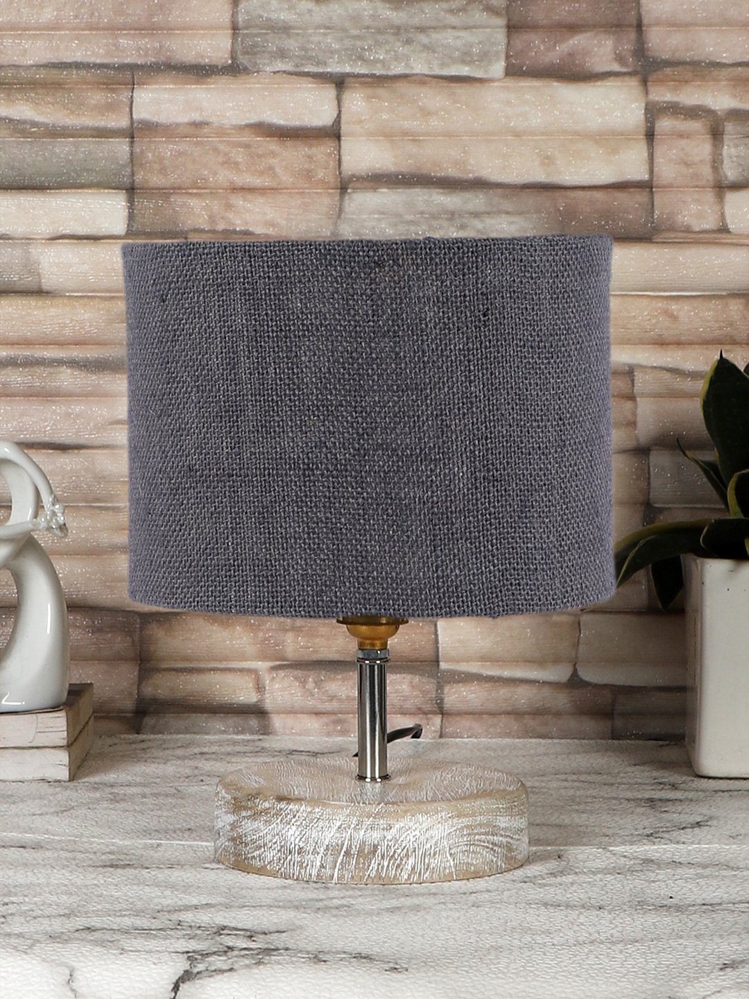 Ambika Home Grey Wood White Brushed Decorative Table Lamp | Premium Handmade Home Decor | Bedroom Living Room Bedside Hotel Café | WK40