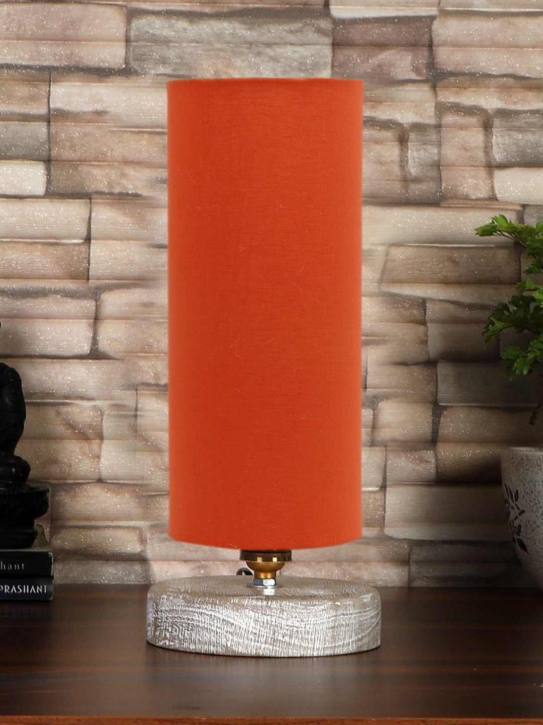 Ambika Home Orange Wood White Brushed Decorative Table Lamp | Premium Handmade Home Decor | Bedroom Living Room Bedside Hotel Café | WK45