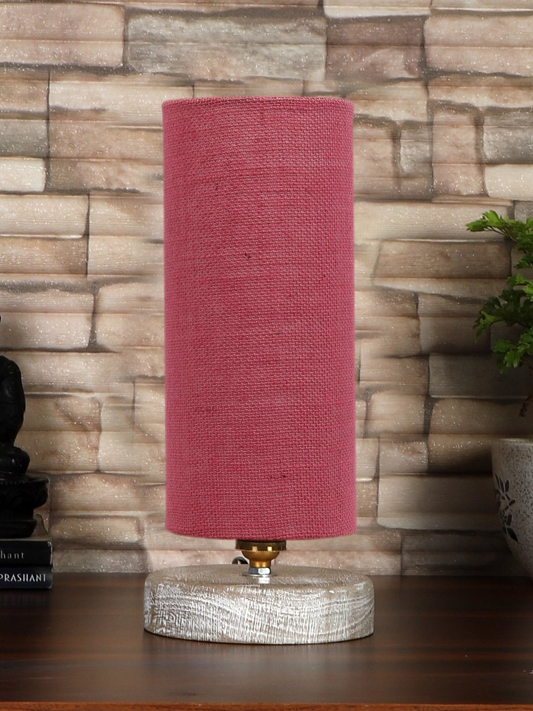 Ambika Home Pink Wood White Brushed Decorative Table Lamp | Premium Handmade Home Decor | Bedroom Living Room Bedside Hotel Café | WK51