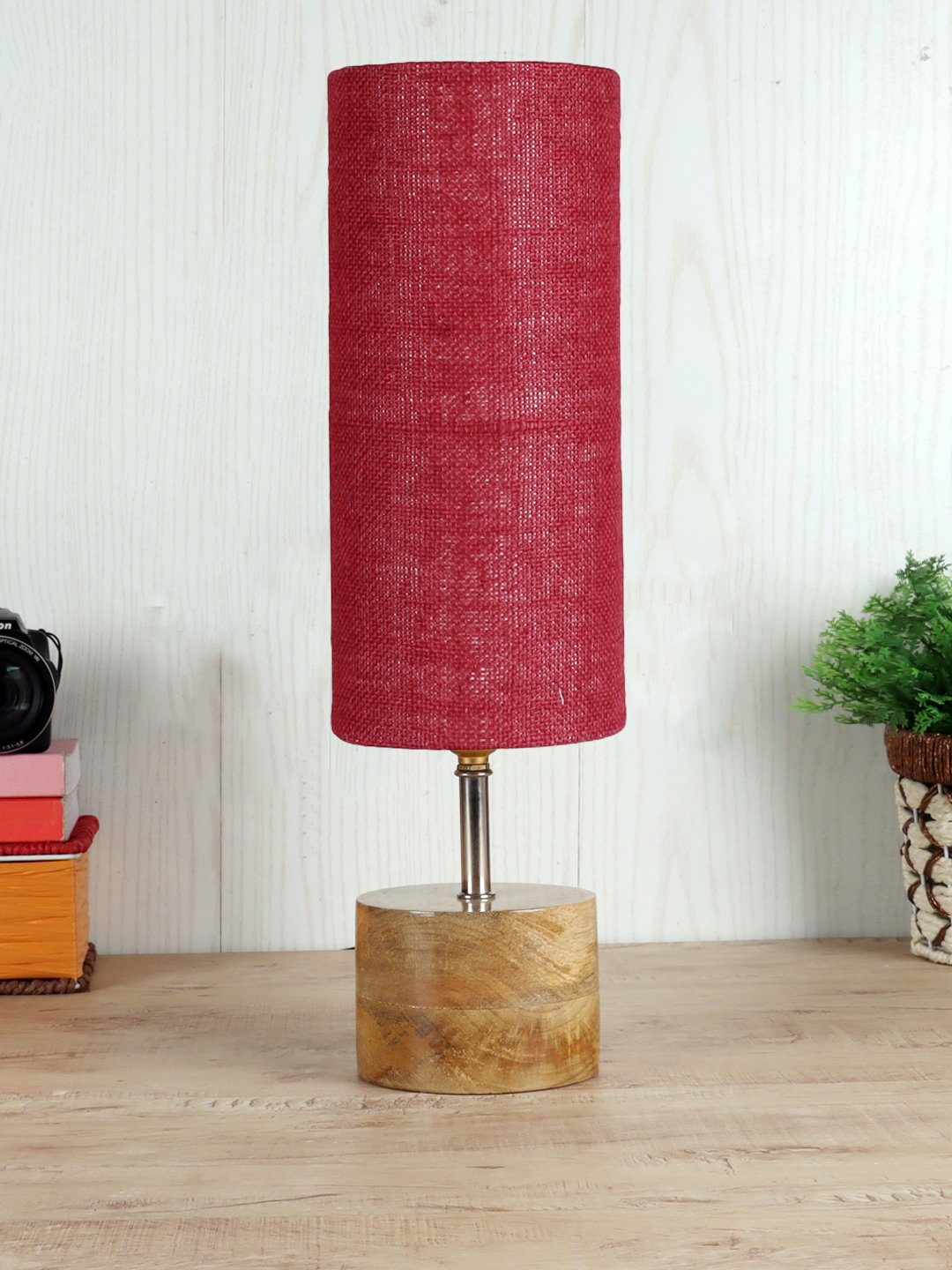 Devansh Multicolor Cotton Table Lamp with Wooden Base | Decorative Bedside Lamp for Living Room, Bedroom, Hotel, Café, Restaurant & Home Décor