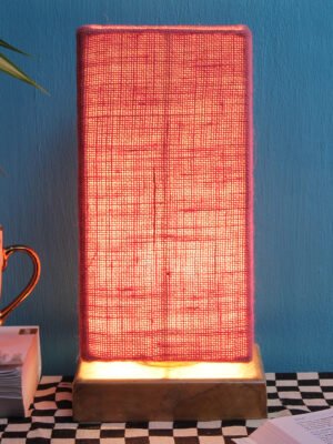 Ambika Home Wood Wood Table Lamps with Pink Jute Shade | Square Shade & Square Base | Bedside Lamp for Bedroom, Living Room, Study, Office, Hotel, CafÃ© & Restaurant | Modern Home Decor | E27 Holder