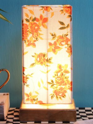 Ambika Home Wood Wood Table Lamps with Multicolor cotton Shade | Square Shade & Square Base | Bedside Lamp for Bedroom, Living Room, Study, Office, Hotel, CafÃ© & Restaurant | Modern Home Decor | E27 Holder