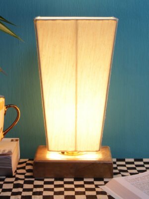 Ambika Home Wood Wood Table Lamps with off-white cotton Shade | Pyramid Shade & Square Base | Bedside Lamp for Bedroom, Living Room, Study, Office, Hotel, CafÃ© & Restaurant | Modern Home Decor | E27 Holder