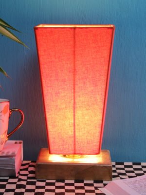 Ambika Home Wood Wood Table Lamps with Orange Jute Shade | Pyramid Shade & Square Base | Bedside Lamp for Bedroom, Living Room, Study, Office, Hotel, CafÃ© & Restaurant | Modern Home Decor | E27 Holder