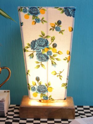 Ambika Home Wood Wood Table Lamps with Multicolor cotton Shade | Pyramid Shade & Square Base | Bedside Lamp for Bedroom, Living Room, Study, Office, Hotel, CafÃ© & Restaurant | Modern Home Decor | E27 Holder