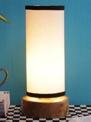 Ambika Home Wood Wood Table Lamps with Multicolor Jute Shade | Round Shade & Round Base | Bedside Lamp for Bedroom, Living Room, Study, Office, Hotel, CafÃ© & Restaurant | Modern Home Decor | E27 Holder