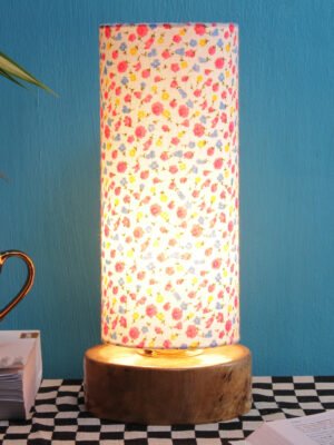 Ambika Home Wood Wood Table Lamps with Multicolor cotton Shade | Round Shade & Round Base | Bedside Lamp for Bedroom, Living Room, Study, Office, Hotel, CafÃ© & Restaurant | Modern Home Decor | E27 Holder