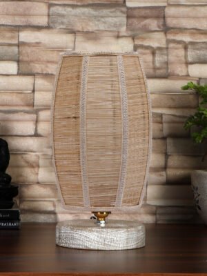 Ambika Home Beige Boho Bamboo White Brushed Decorative Table Lamp | Premium Handmade Home Decor | Bedroom Living Room Bedside Hotel Café | WK60