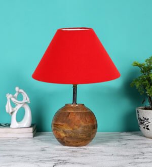 Ambika Home Premium Red Cotton  Table Lamp with Wooden Base | Designer Bedside Lamp for Living Room, Bedroom, Hotel, CafÃ© & Restaurant