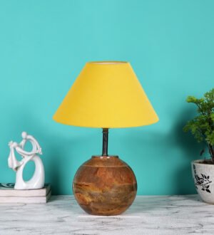 Ambika Home Premium Yellow Cotton  Table Lamp with Wooden Base | Designer Bedside Lamp for Living Room, Bedroom, Hotel, CafÃ© & Restaurant