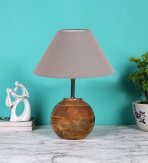 Ambika Home Premium Grey Cotton  Table Lamp with Wooden Base | Designer Bedside Lamp for Living Room, Bedroom, Hotel, CafÃ© & Restaurant