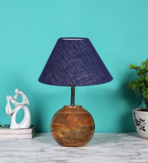 Ambika Home Premium Blue Jute Table Lamp with Wooden Base | Designer Bedside Lamp for Living Room, Bedroom, Hotel, CafÃ© & Restaurant