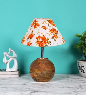 Ambika Home Premium Multi  Cotton  Table Lamp with Wooden Base | Designer Bedside Lamp for Living Room, Bedroom, Hotel, CafÃ© & Restaurant