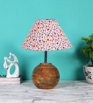 Ambika Home Premium Multi  Cotton  Table Lamp with Wooden Base | Designer Bedside Lamp for Living Room, Bedroom, Hotel, CafÃ© & Restaurant