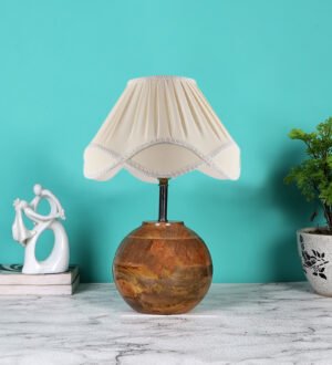 Ambika Home Premium off-white  Cotton  Table Lamp with Wooden Base | Designer Bedside Lamp for Living Room, Bedroom, Hotel, CafÃ© & Restaurant
