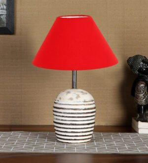Ambika Home Premium Red Cotton  Table Lamp with Wooden Base | Designer Bedside Lamp for Living Room, Bedroom, Hotel, CafÃ© & Restaurant